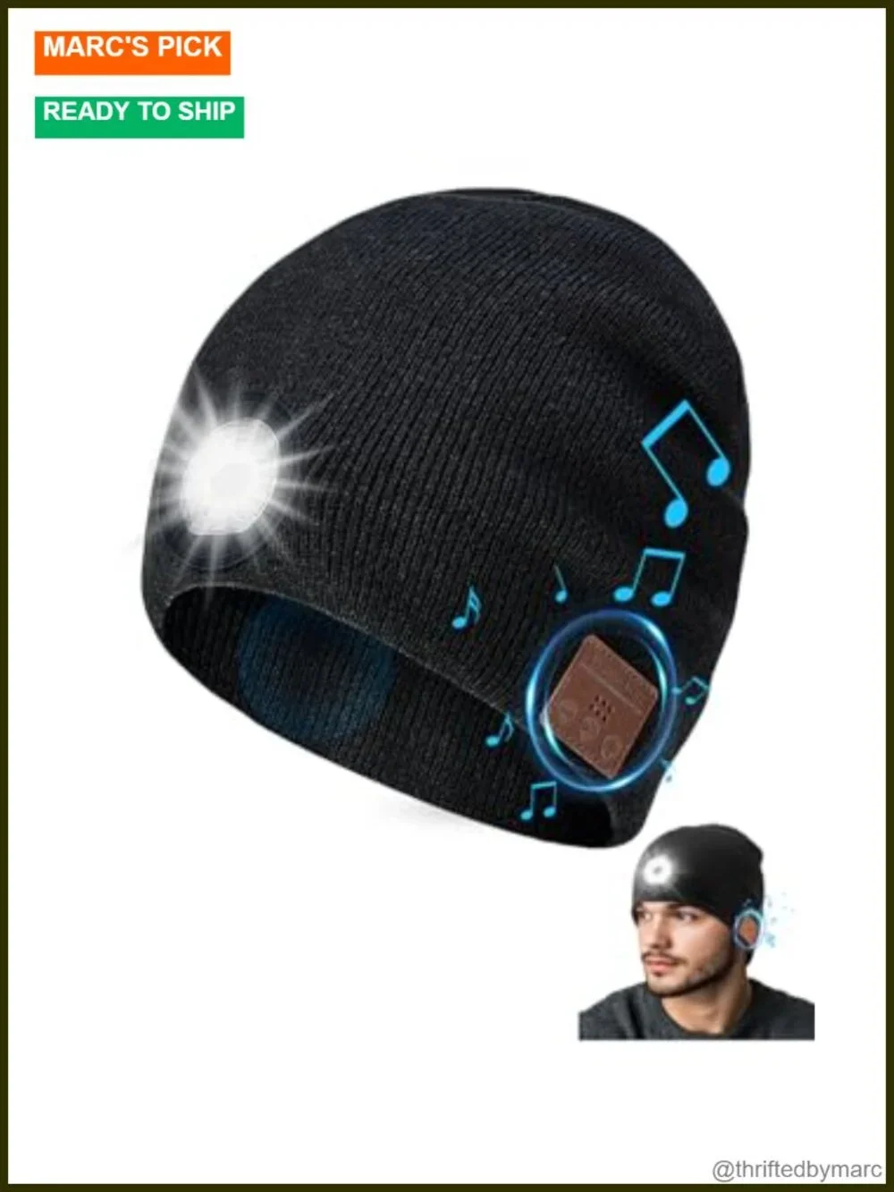 Bluetooth Beanie with Light, HD Stereo Sound, USB Rechargeable Headlamp for